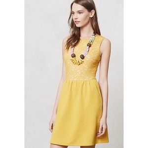 Anthropologie Maeve Vera Lace Mustard Yellow Dress Size Xsmall